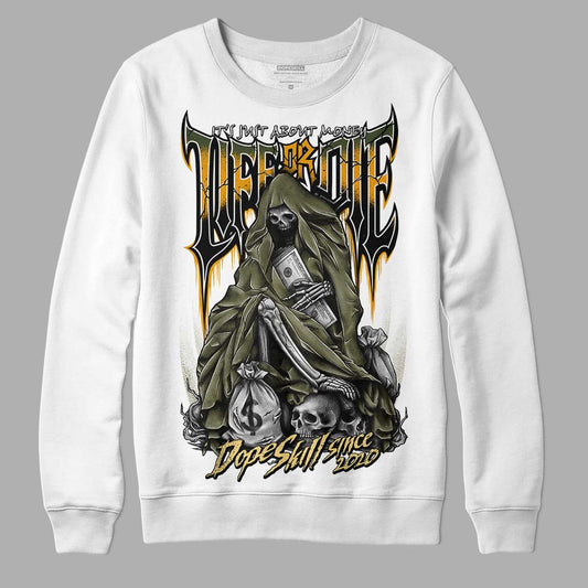 Jordan 4 Retro SE Craft Medium Olive DopeSkill Sweatshirt Life or Die Graphic Streetwear - White