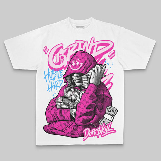 Pink Oversize Print Grind Pray DopeSkill Graphic Premium T-shirt Streetwear - White 