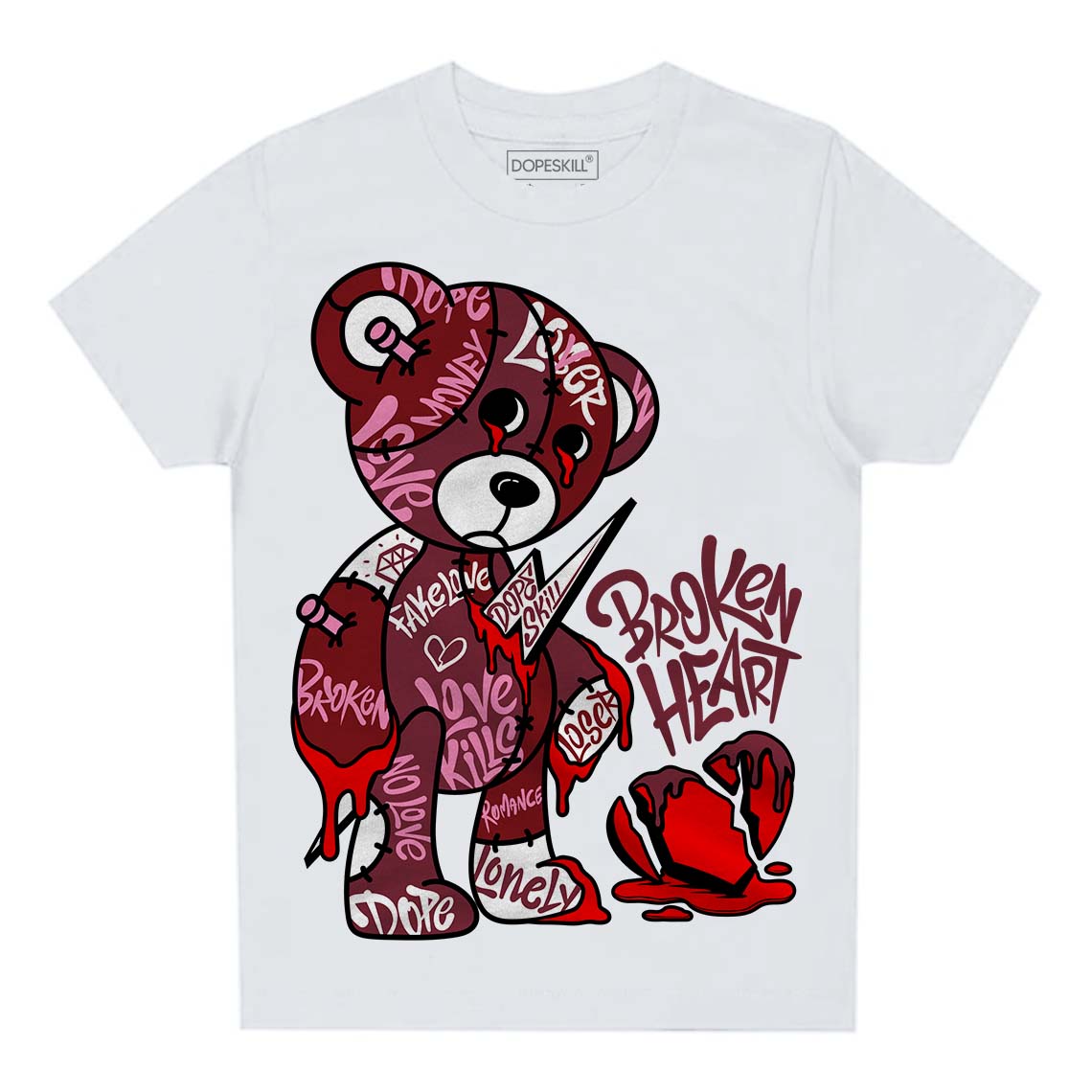 Jordan 1 Retro High OG “Team Red” DopeSkill Toddler Kids T-shirt Broken Heart Graphic Streetwear - WHite