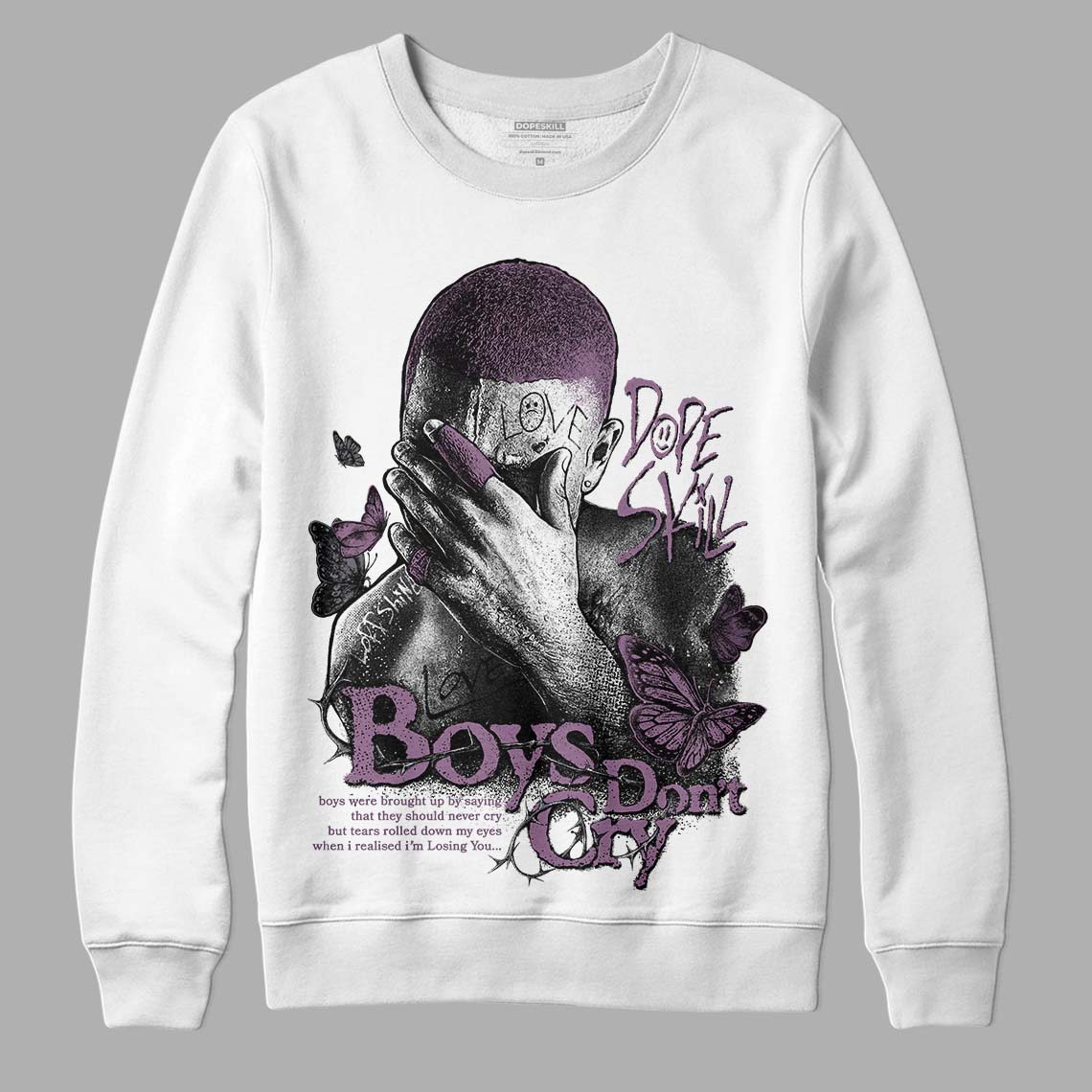 Jordan 2 “Mauve/Off-Noir” DopeSkill Sweatshirt Boys Don't Cry Graphic Streetwear - White 