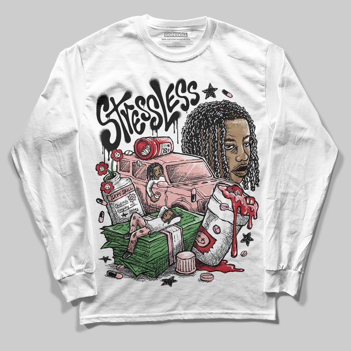 Jordan 1 Low OG “Rust Pink” DopeSkill Long Sleeve T-Shirt Stressless Graphic Streetwear - White 