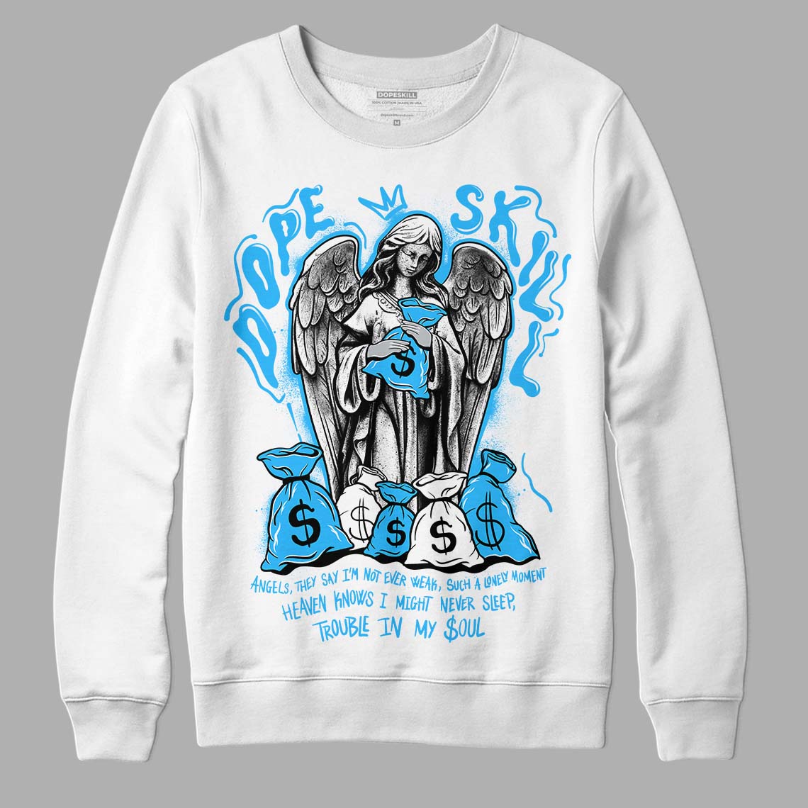 Jordan 1 High Retro OG “University Blue” DopeSkill Sweatshirt Angels Graphic Streetwear - White