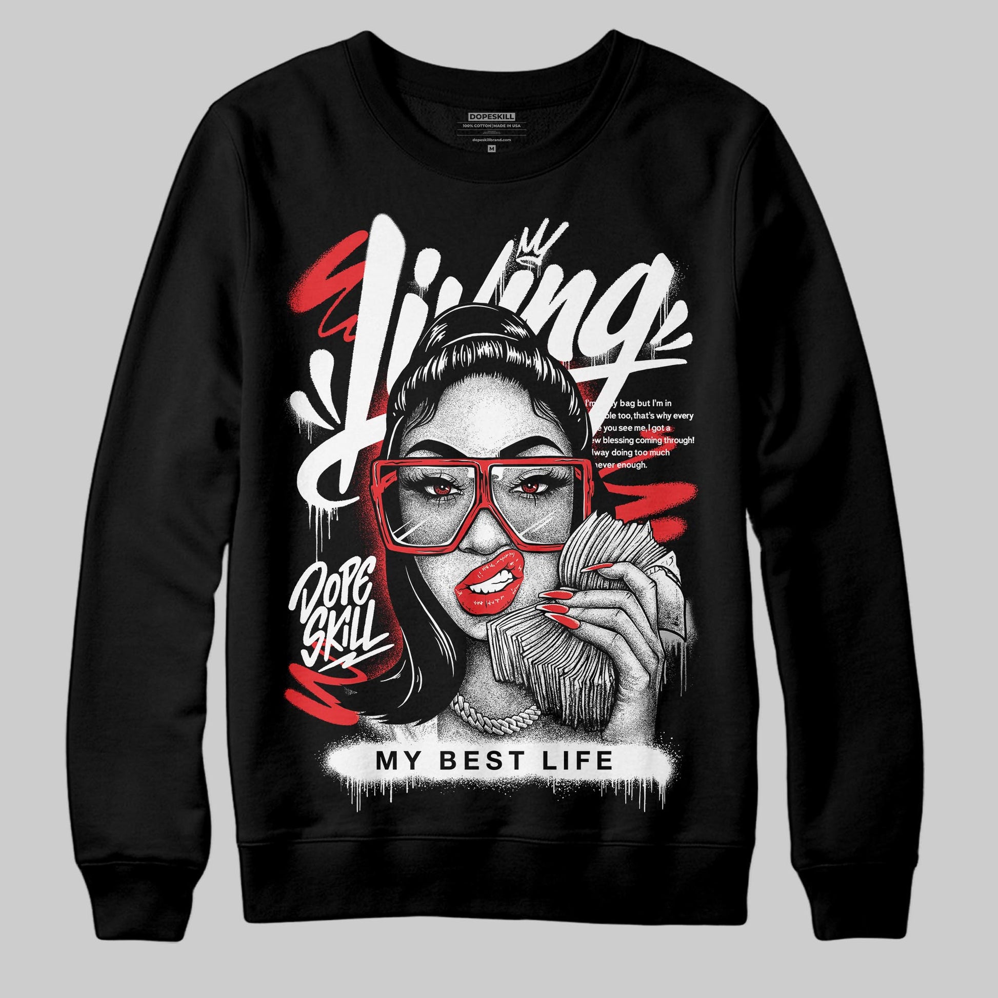 Black and White Sneakers DopeSkill Sweatshirt Living My Best Life Graphic Streetwear  - Black