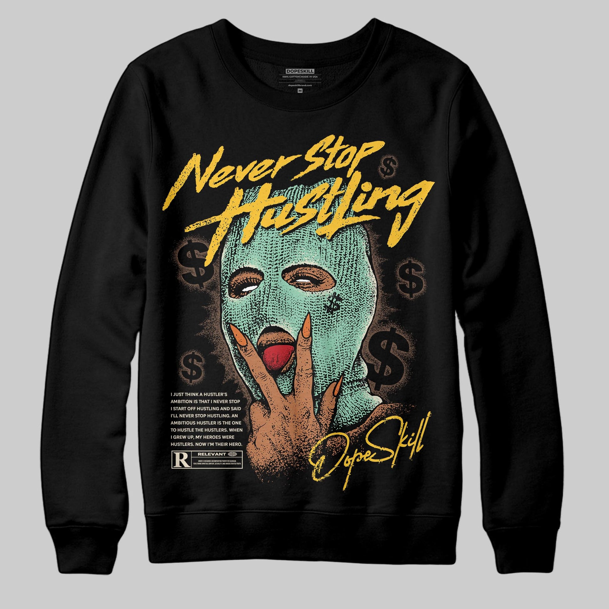 SB Dunk Low Rodeo Tourmaline DopeSkill Sweatshirt Never Stop Hustling Graphic Streetwear - Black