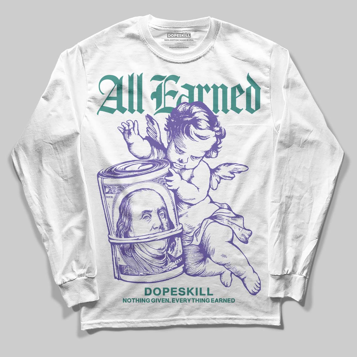 Jordan 5 OG “Grape” DopeSkill Long Sleeve T-Shirt All Earned Graphic Streetwear - White