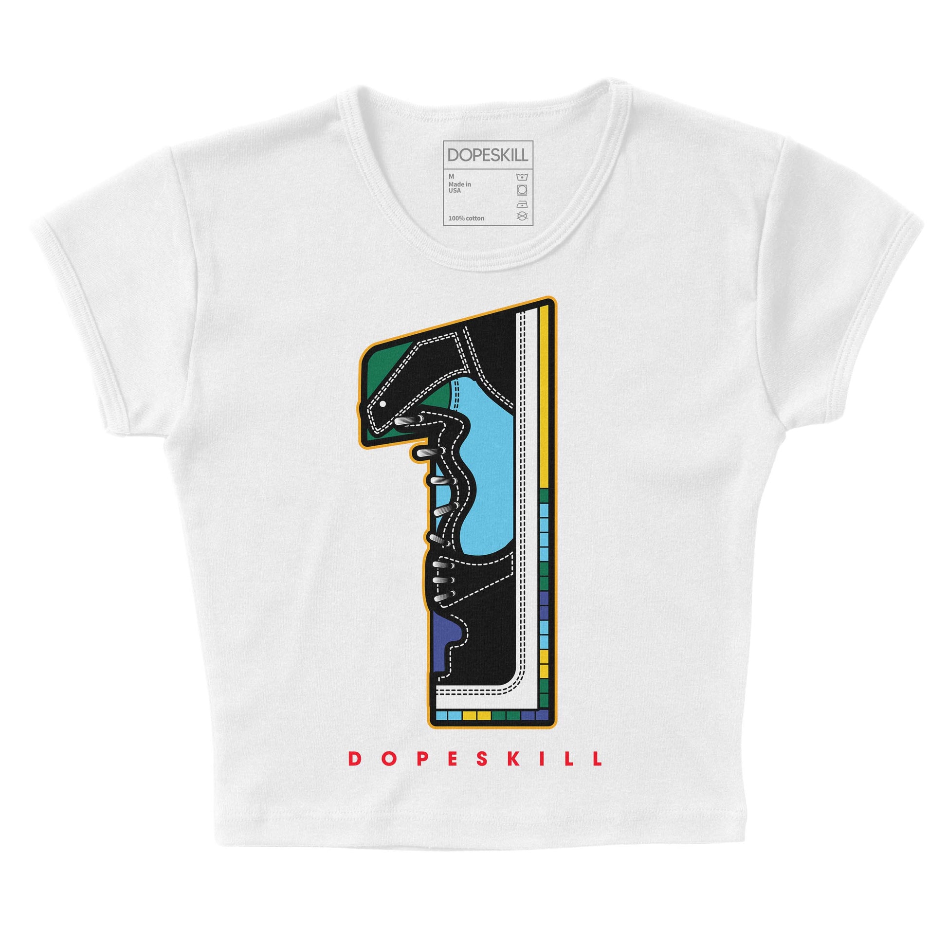 Jordan 1 Mid GS 'Six Championships' DopeSkill Women's Crop Top No.1 Graphic Streetwear - White