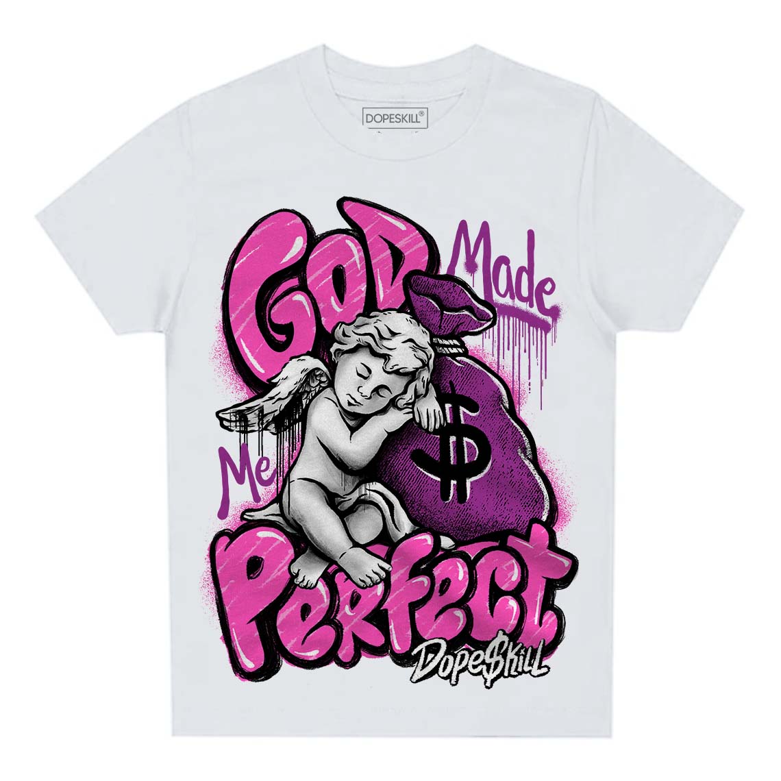 Jordan 4 GS “Hyper Violet” DopeSkill Toddler Kids T-shirt God Made Me Perfect Graphic Streetwear - White