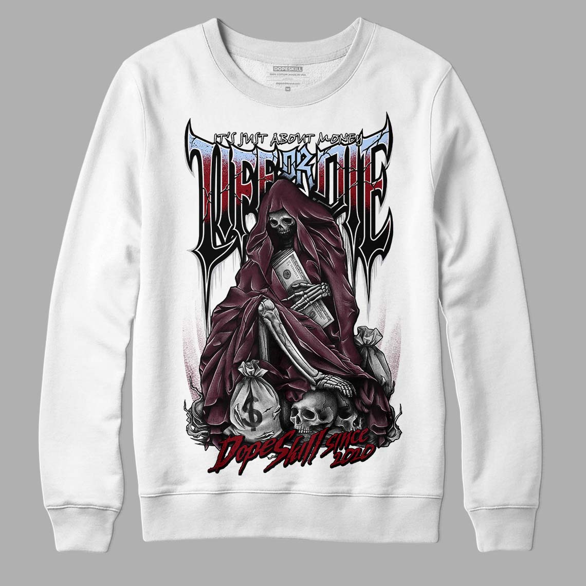 Jordan 5 Retro Burgundy (2023) DopeSkill Sweatshirt Life or Die Graphic Streetwear - White