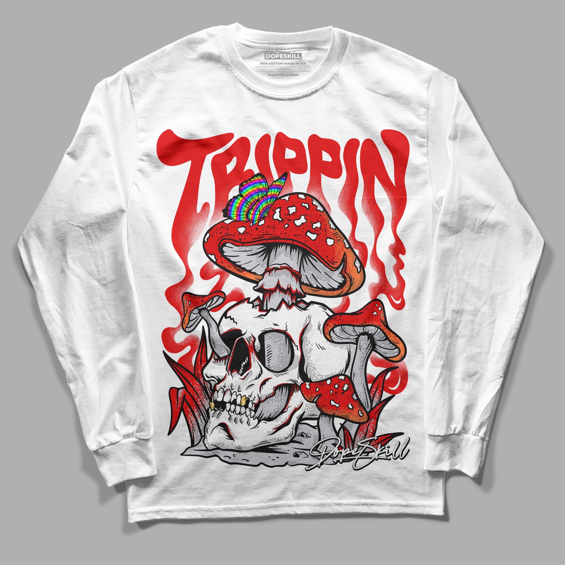 Jordan 4 Retro Red Cement DopeSkill Long Sleeve T-Shirt Trippin Graphic Streetwear - White 