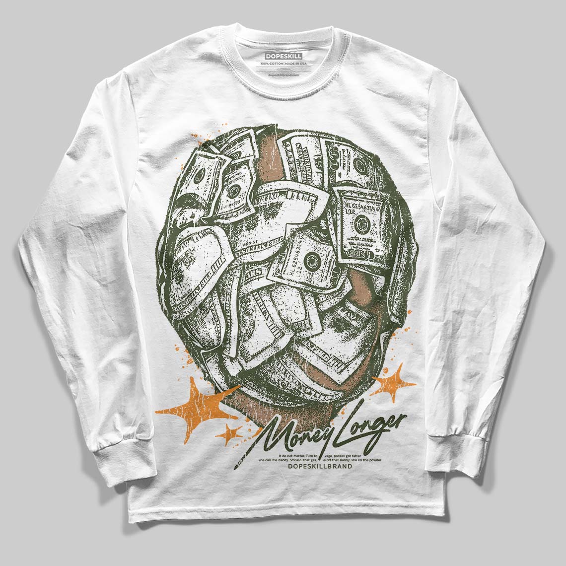Olive Sneakers DopeSkill Long Sleeve T-Shirt Money Longer Graphic Streetwear - White