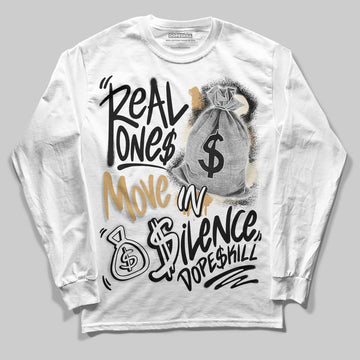 Jordan 5 Retro Reverse Metallic DopeSkill Long Sleeve T-Shirt Real Ones Move In Silence Graphic Streetwear - White