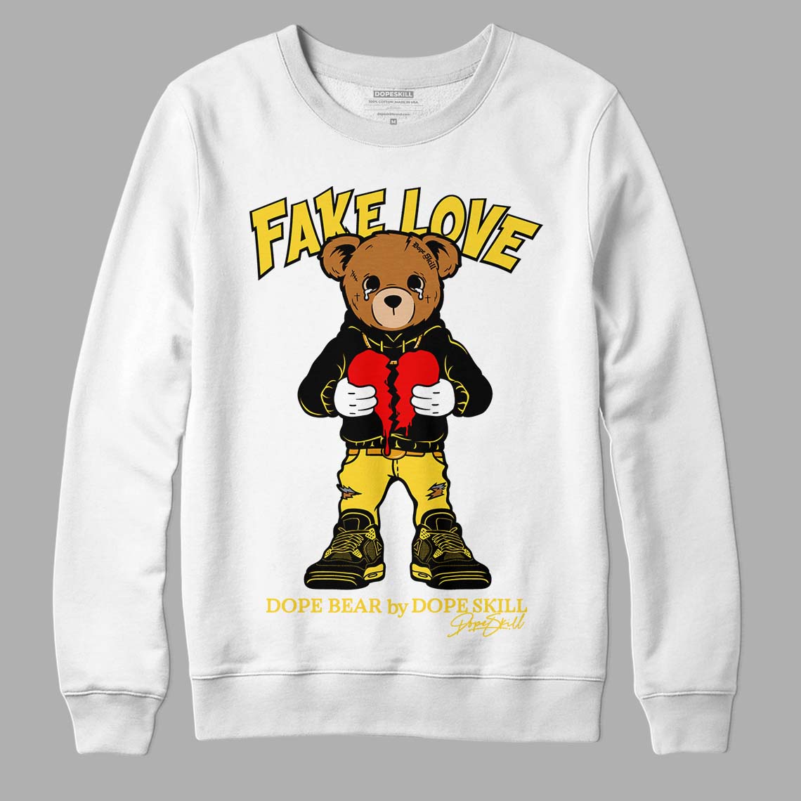 Jordan 4 Tour Yellow Thunder DopeSkill Sweatshirt Fake Love Graphic Streetwear - White