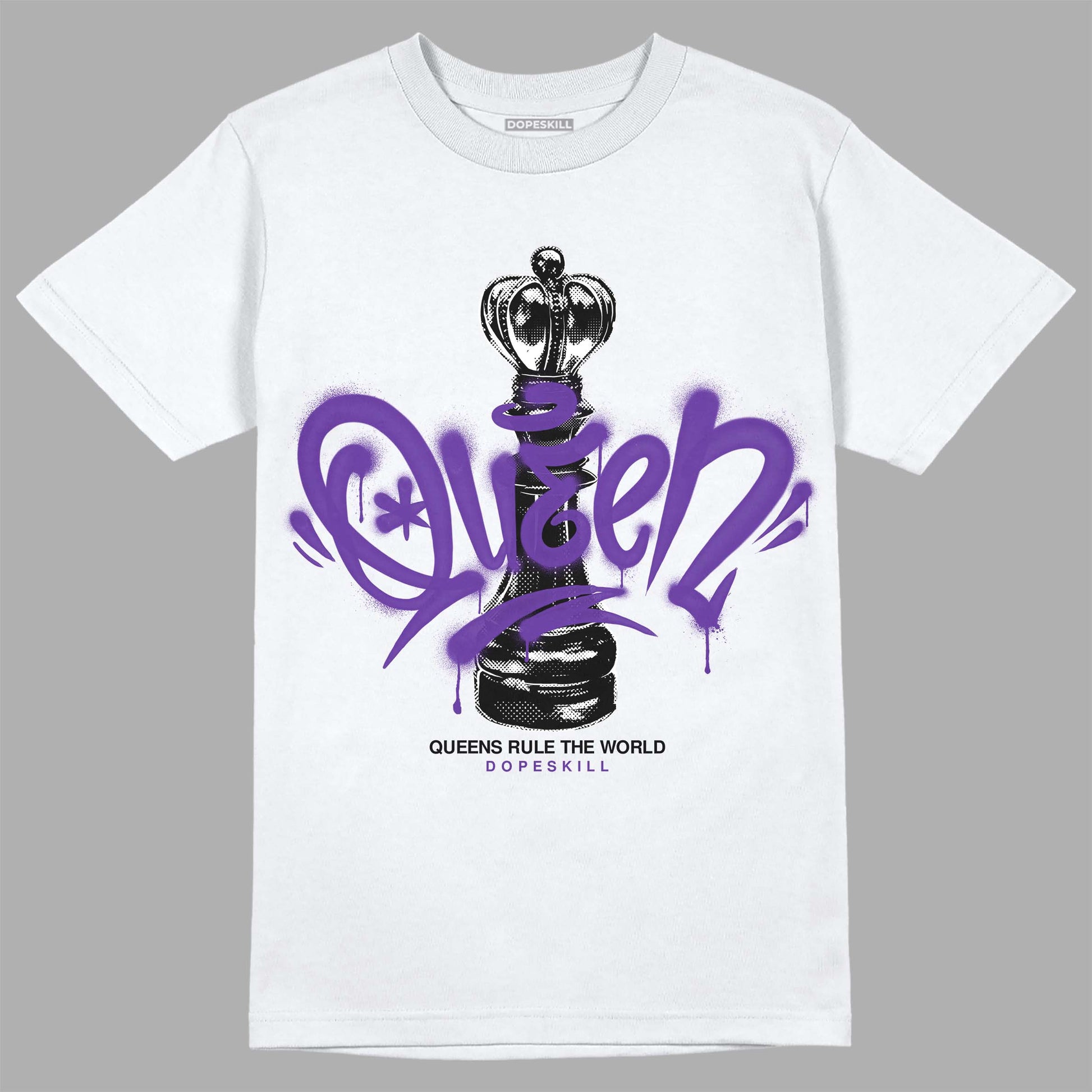 Jordan 13 Court Purple DopeSkill T-Shirt Queen Chess Graphic Streetwear  - White 