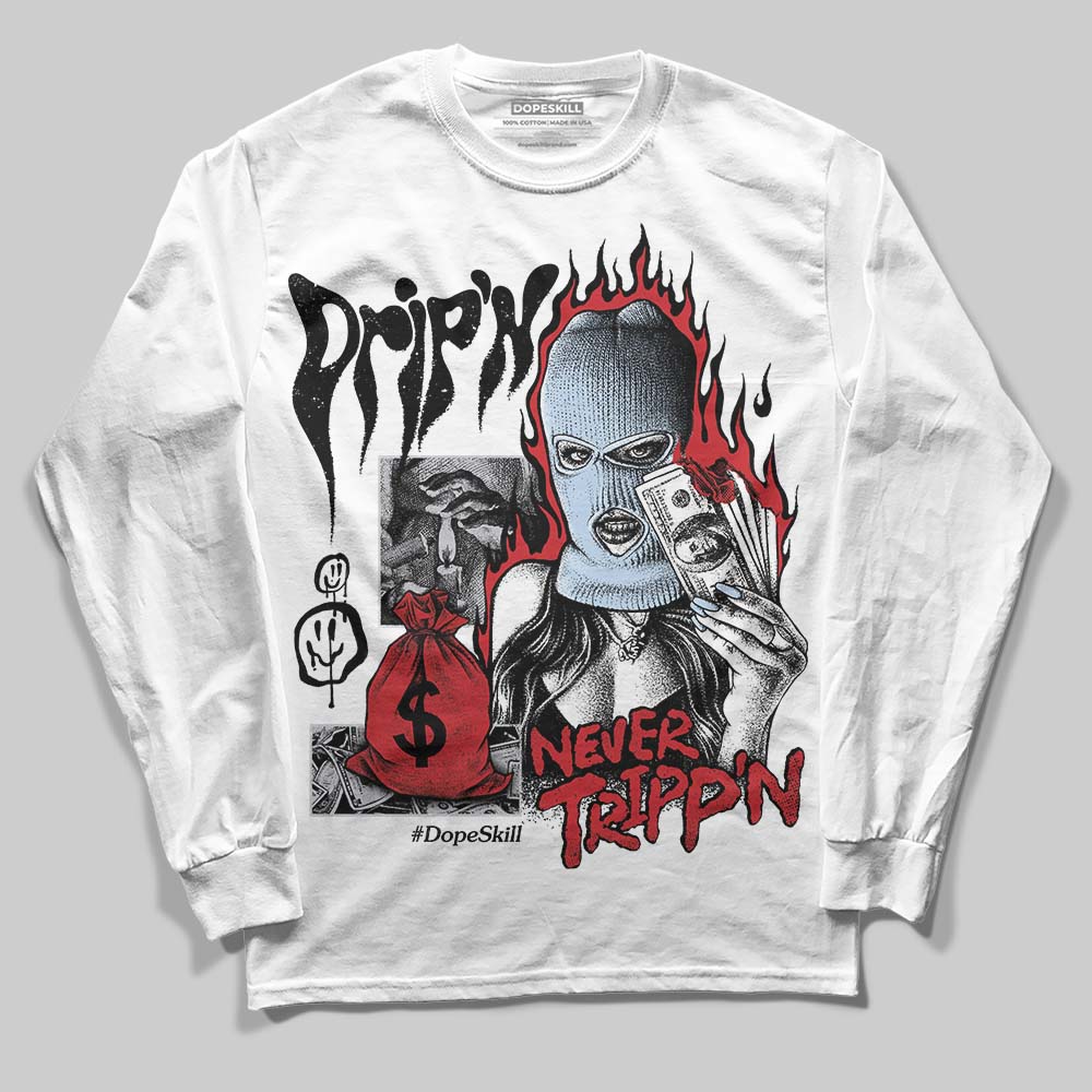 Jordan 5 Retro OG Black Metallic Reimagined DopeSkill Long Sleeve T-Shirt Drip'n Never Tripp'n Graphic Streetwear - White