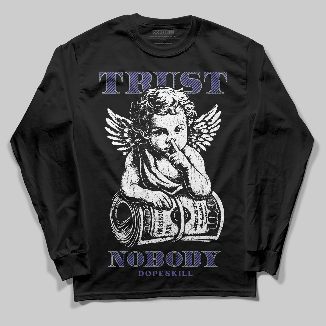 Jordan 4 Retro Lakers DopeSkill Long Sleeve T-Shirt Trust Nobody Graphic Streetwear - Black