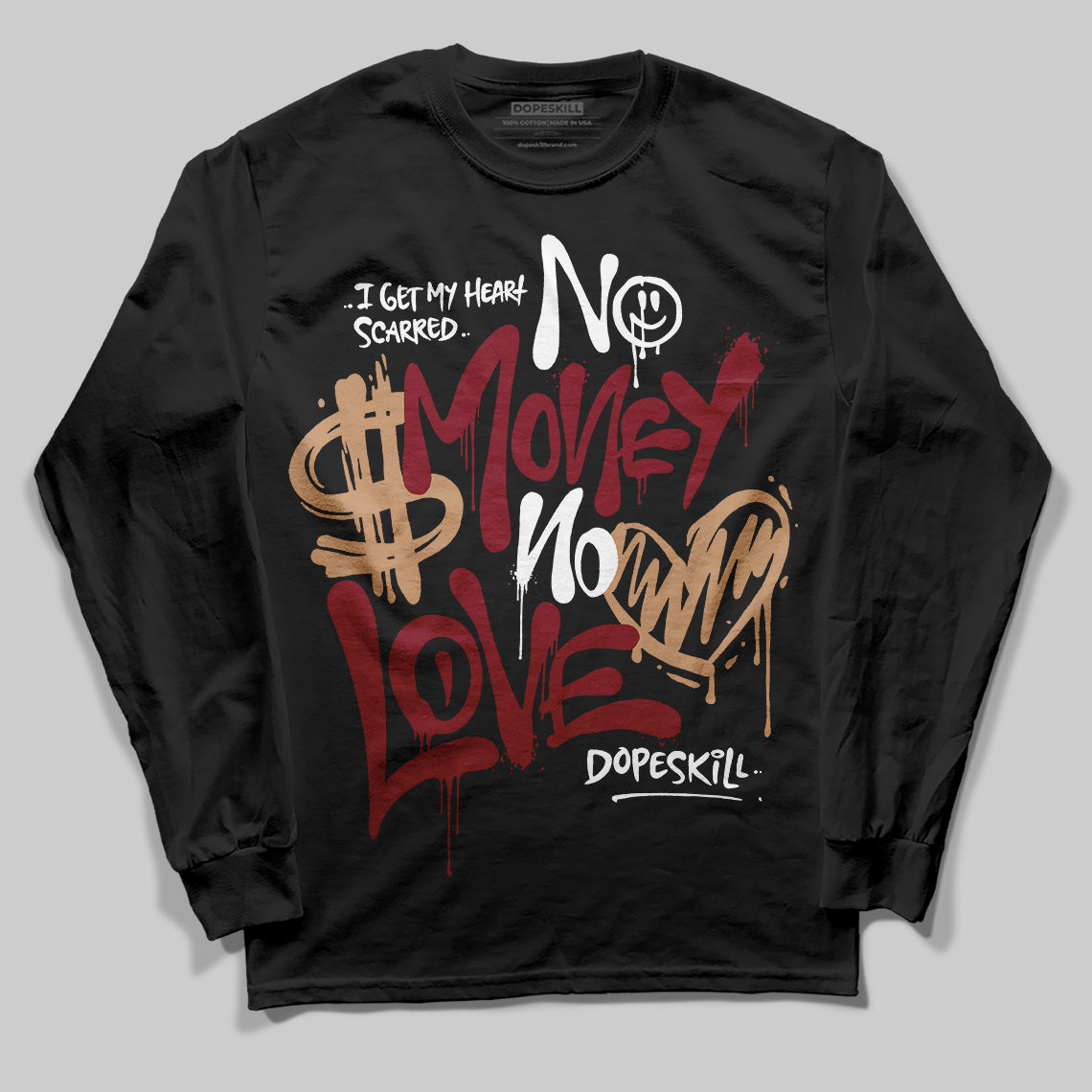 Adidas SAMBA OG ‘Collegiate Burgundy’ DopeSkill Long Sleeve T-Shirt No Money No Love Typo Graphic Streetwear - Black