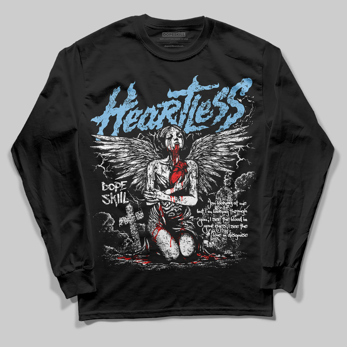 University Blue Sneakers DopeSkill Long Sleeve T-Shirt Heartless Graphic Streetwear - Black