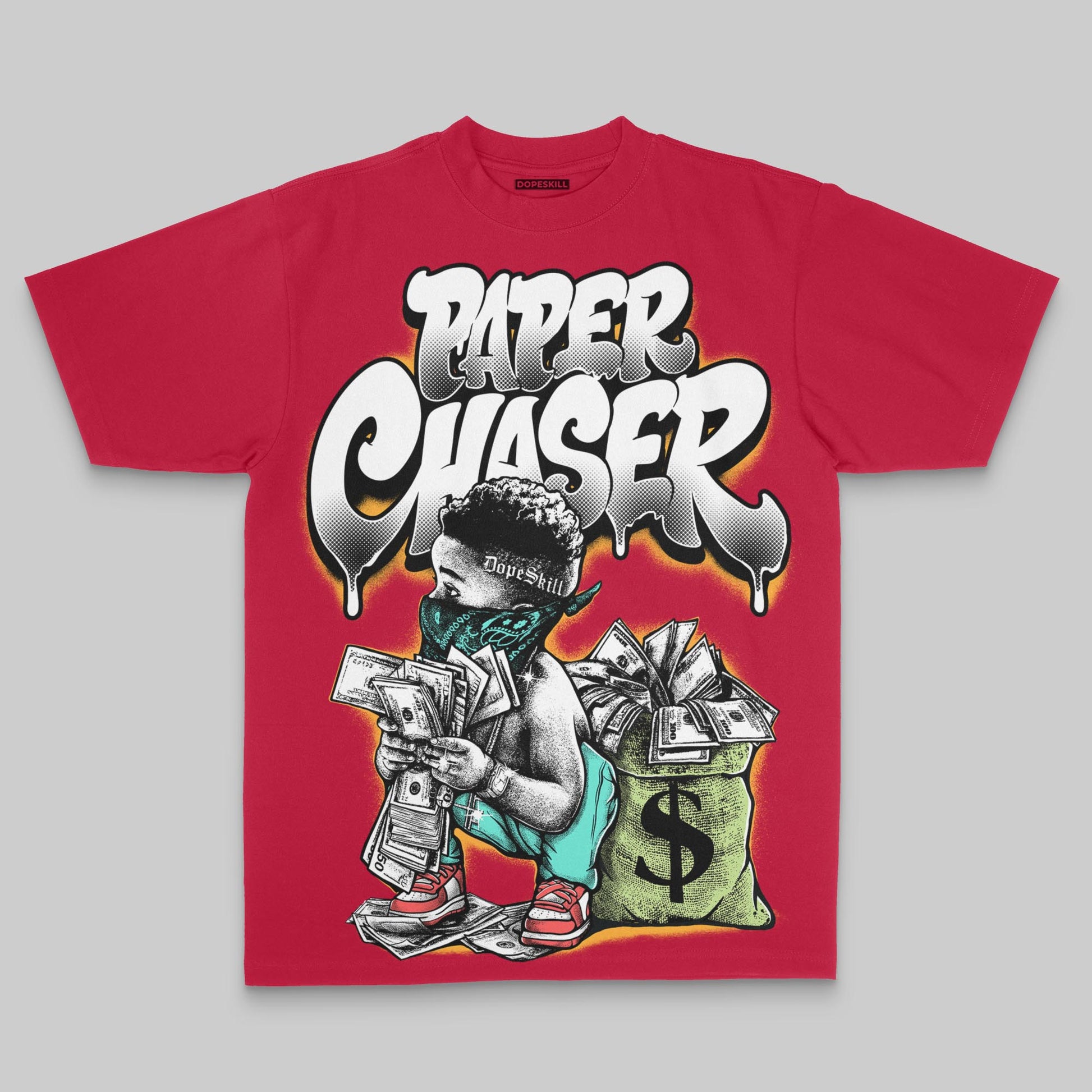 Paper Chaser Boy Oversize Print DopeSkill T-shirt Streetwear - Red