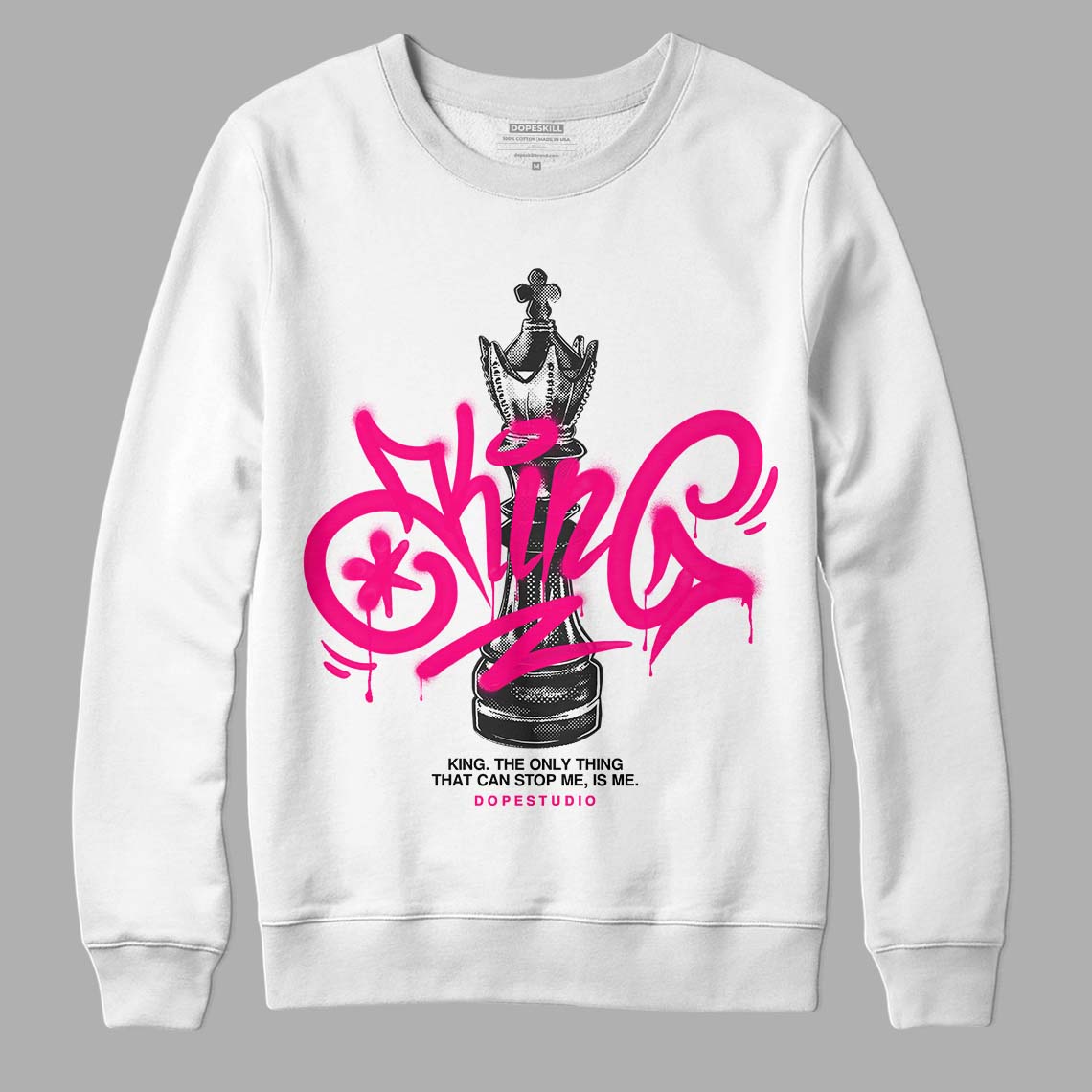 Jordan 1 Low GS “Fierce Pink” Dopeskill Sweatshirt King Chess Graphic Streetwear - White