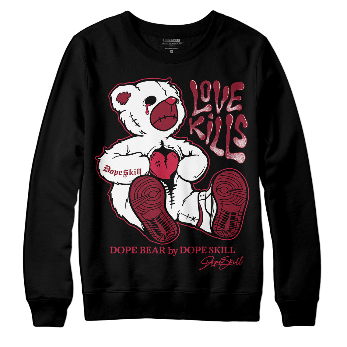 Jordan 1 Retro High '85 OG Metallic Burgundy DopeSkill Sweatshirt Love Kills Graphic Streetwear - Black