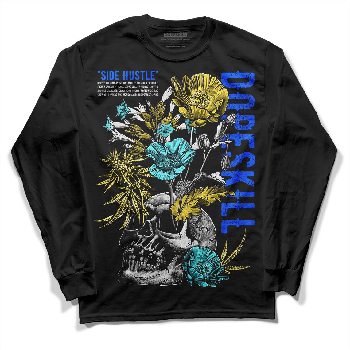 Jordan 5 Aqua DopeSkill Long Sleeve T-Shirt Side Hustle Graphic Streetwear - Black