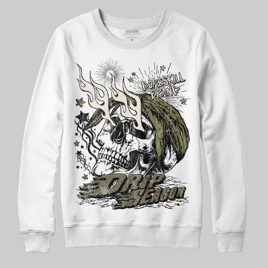 Jordan 3 “Medium Olive” aka “Family Affair” DopeSkill Sweatshirt Drip Season Graphic Streetwear - White