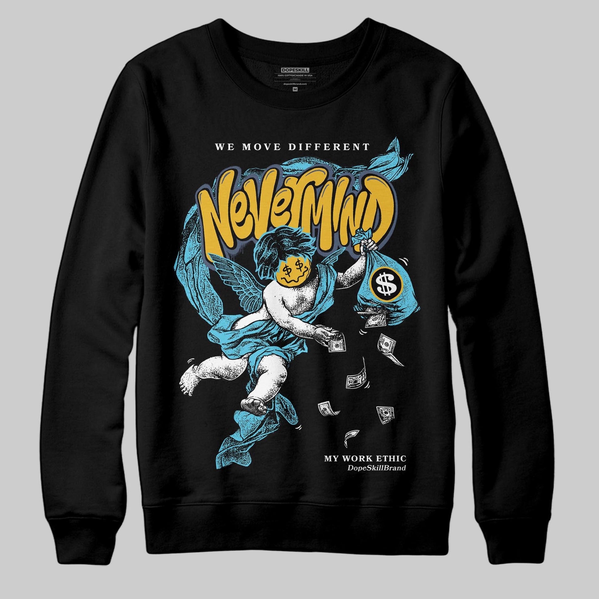 Jordan 11 Retro Gamma Blue (2025) DopeSkill Sweatshirt Nevermind Graphic Streetwear - Black