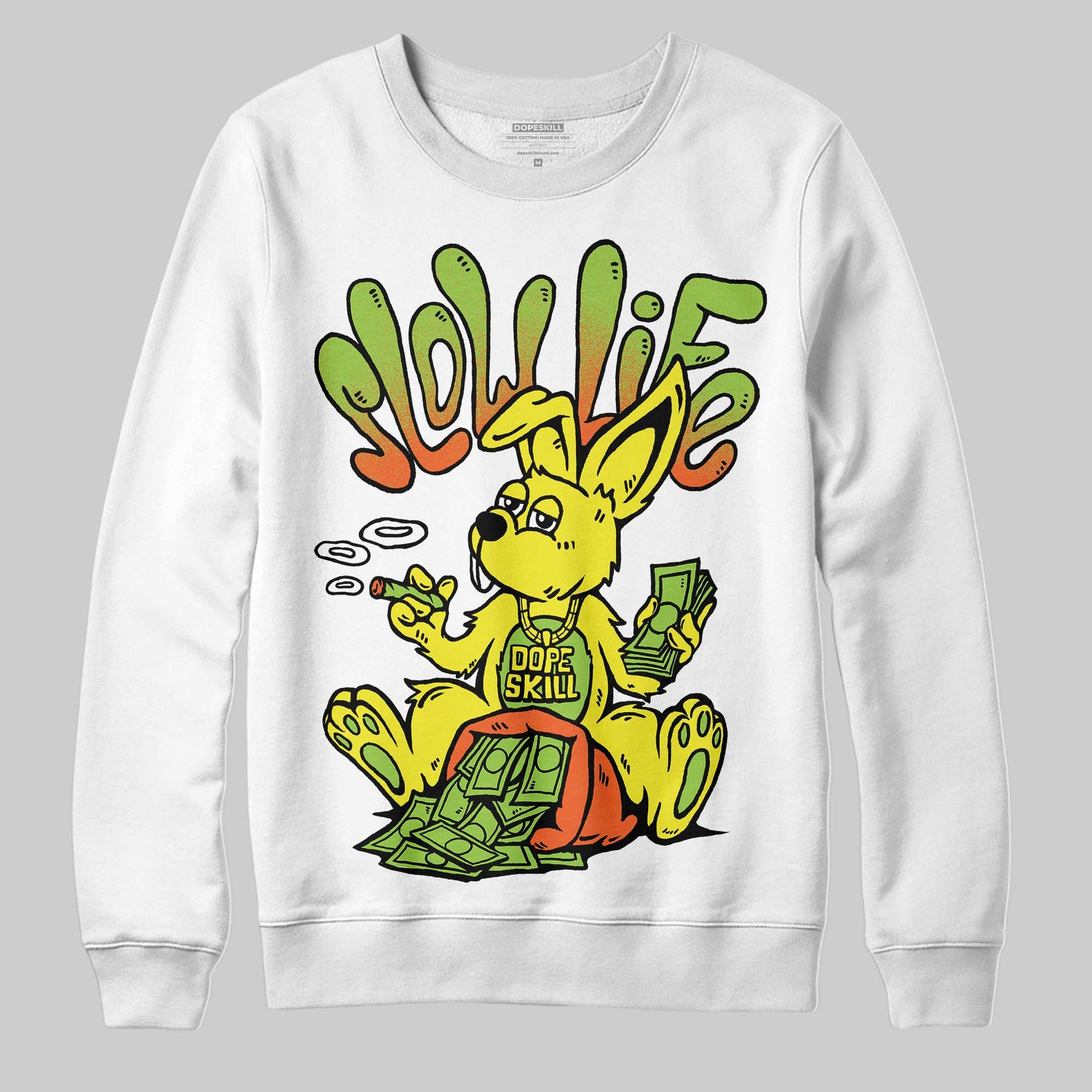 Neon Green Sneakers DopeSkill Sweatshirt Slow Life Graphic Streetwear - White 