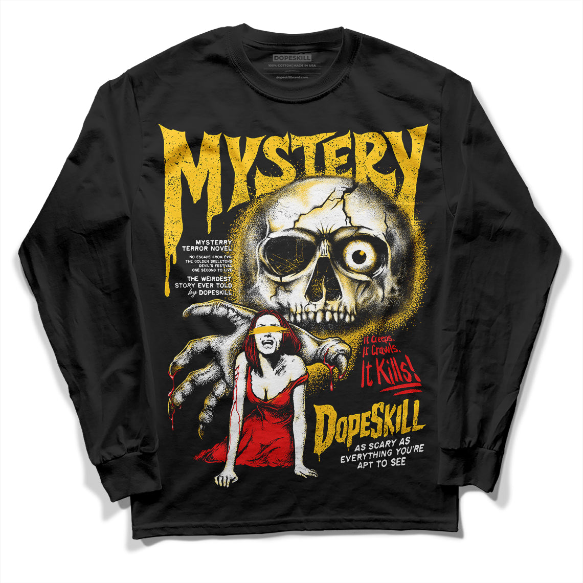 Yellow Sneakers DopeSkill Long Sleeve T-Shirt Mystery Ghostly Grasp  Graphic Streetwear - Black