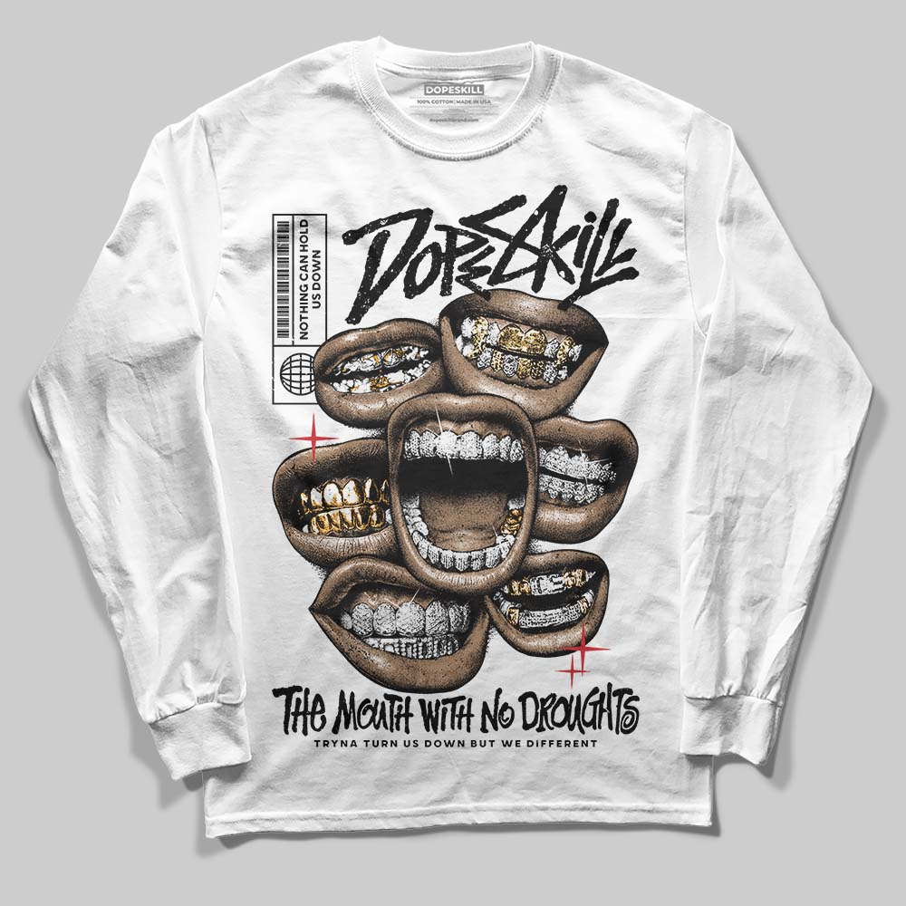 Jordan 5 Retro OG Black Metallic Reimagined DopeSkill Long Sleeve T-Shirt The Mouth With No Droughts Graphic Streetwear - White