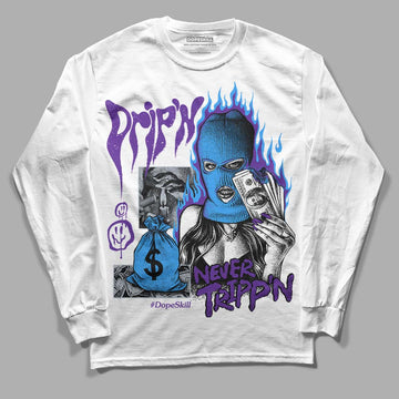Jordan 3 Dark Iris DopeSkill Long Sleeve T-Shirt Drip'n Never Tripp'n Graphic Streetwear - White