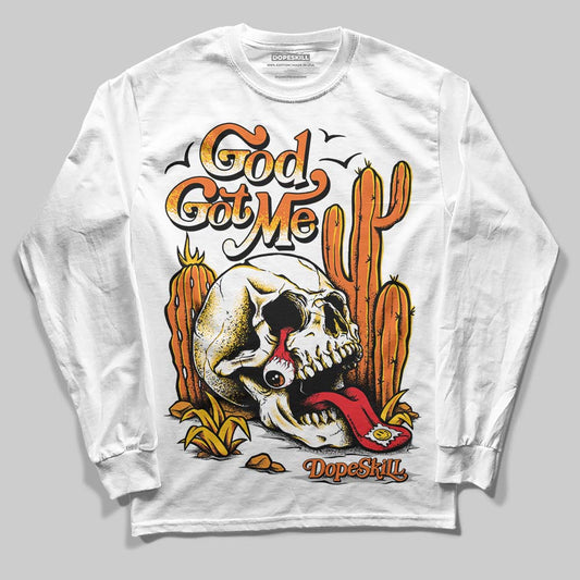 Orange, Black & White Sneakers DopeSkill Long Sleeve T-Shirt God Got Me Graphic Streetwear - White 