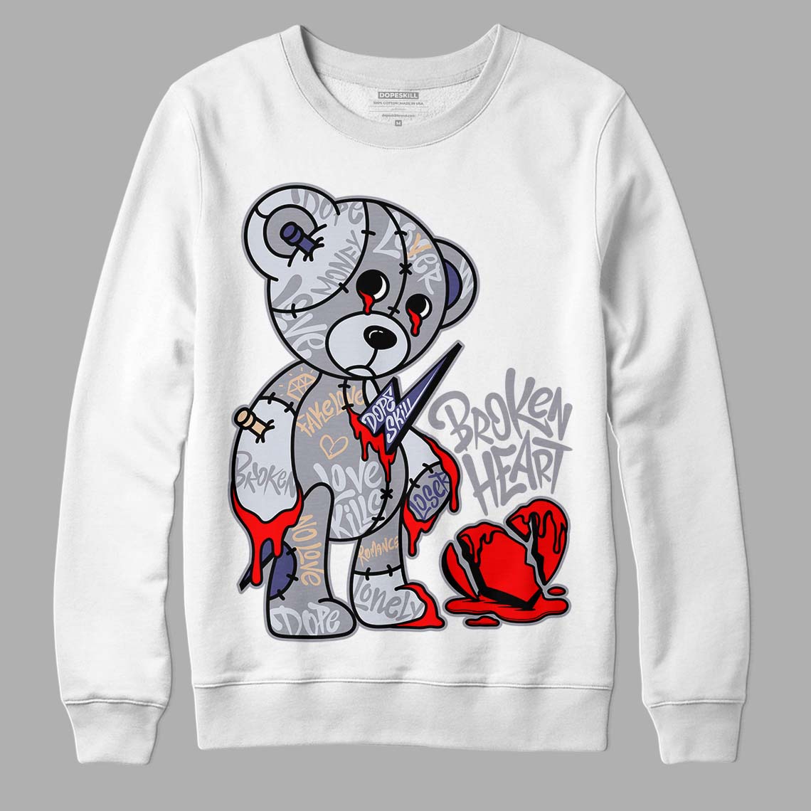 Jordan 4 Retro Frozen Moments DopeSkill Sweatshirt Broken Heart Graphic Streetwear - White 