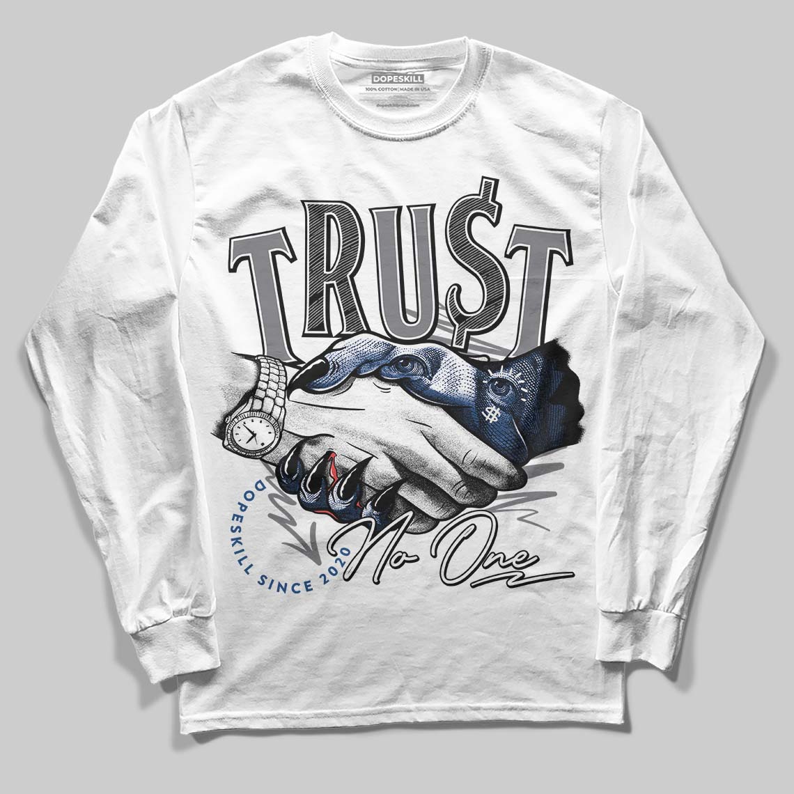 Jordan 9 Retro 'Flint Grey' 2026 DopeSkill Long Sleeve T-Shirt Trust No One Graphic Streetwear - White
