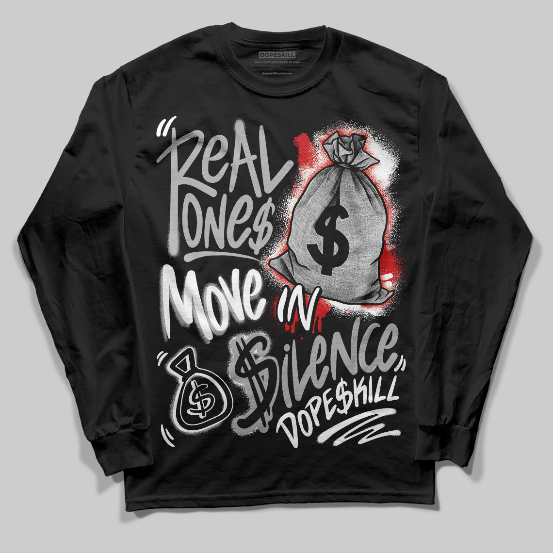 Jordan 3 OG “Black Cement” DopeSkill Long Sleeve T-Shirt Real Ones Move In Silence Graphic Streetwear - Black