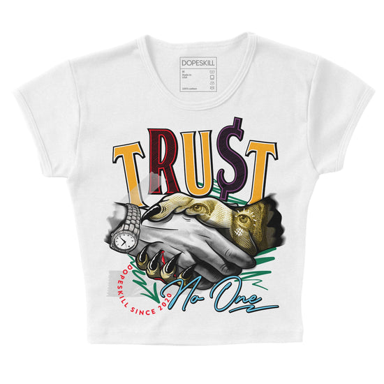 Jordan 1 Mid GS 'Six Championships' DopeSkill Women's Crop Top Trust No One Graphic Streetwear - White