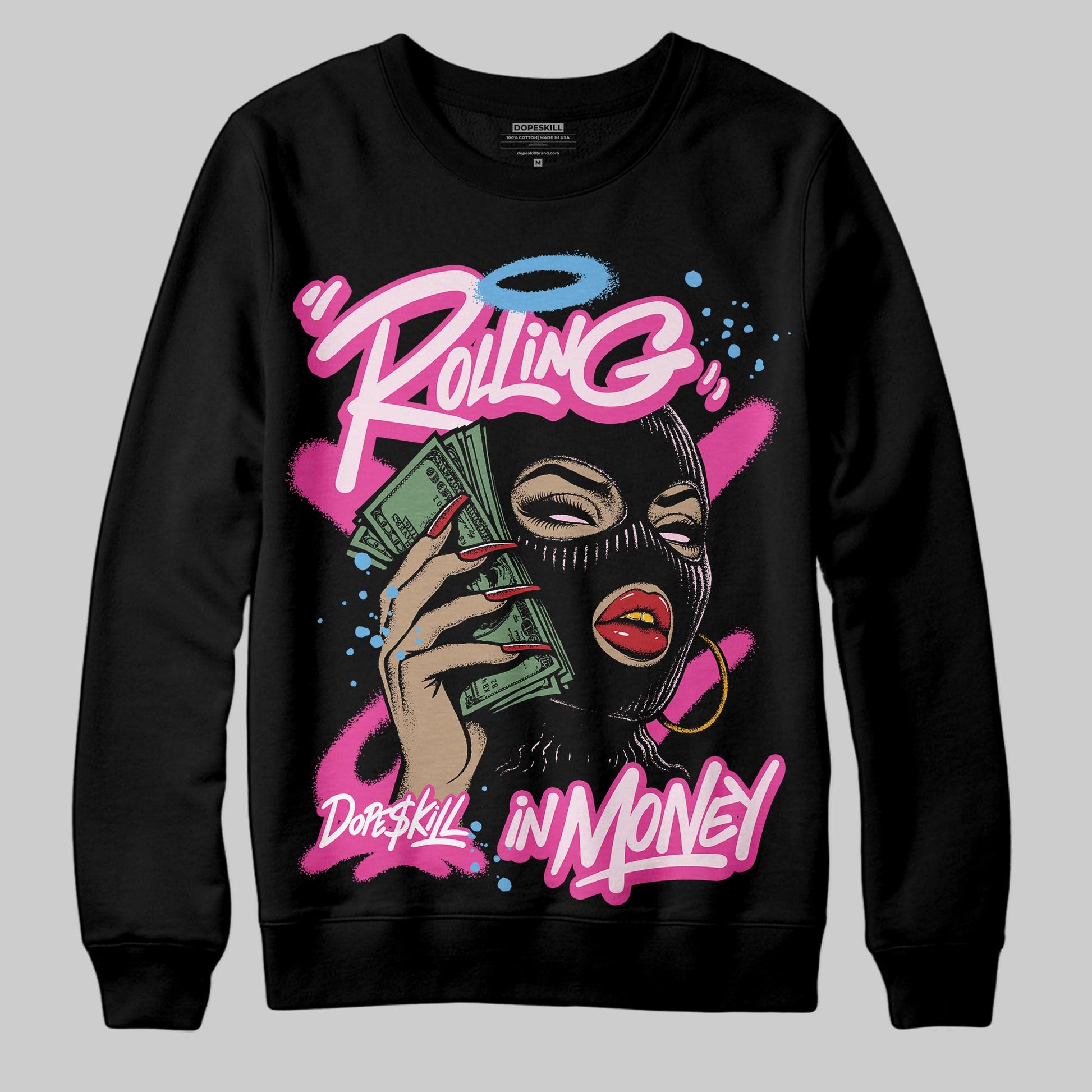 Pink Sneakers DopeSkill Sweatshirt Rolling in Money Graphic Streetwear - Black