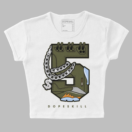 Jordan 5 "Olive" DopeSkill Women's Crop Top No.5 Graphic Streetwear - White