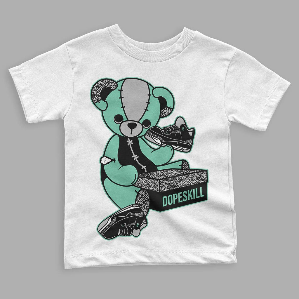 Jordan 3 "Green Glow" DopeSkill Toddler Kids T-shirt Sneakerhead BEAR Graphic Streetwear - White 