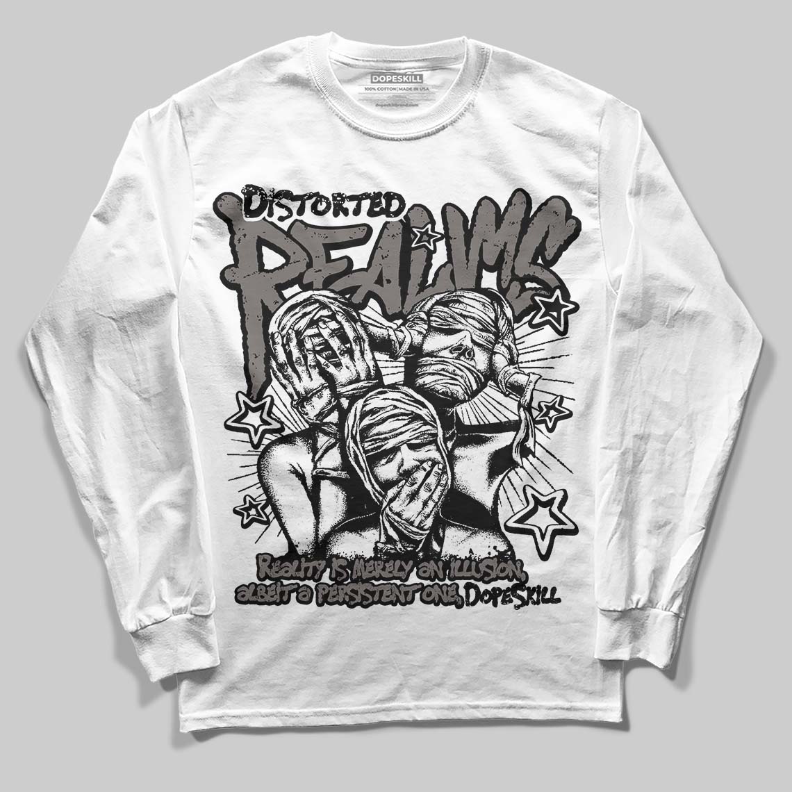 Jordan 4 Retro Cave Stone DopeSkill Long Sleeve T-Shirt Distorted Realms Graphic Streetwear - White