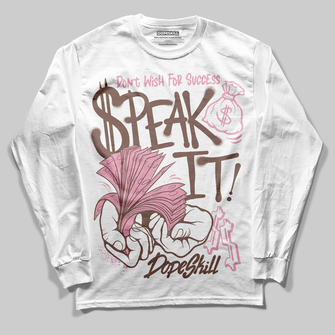 Adidas Campus 00s Dust Cargo Clear ‘Pink’ DopeSkill Long Sleeve T-Shirt Speak It Graphic Streetwear - White 