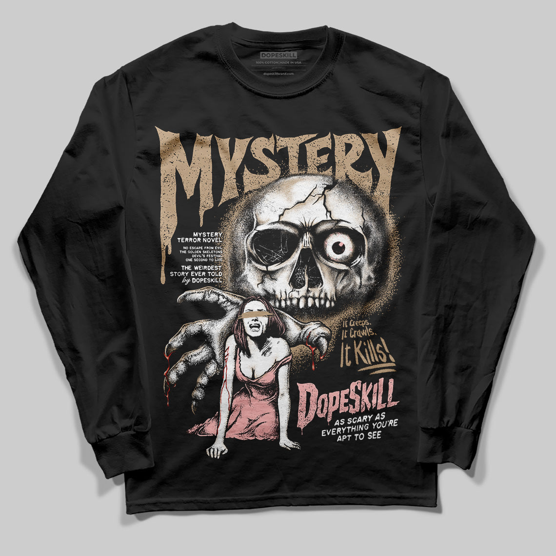 Nike Air Force 1 Low Canvas “Linen” DopeSkill Long Sleeve T-Shirt Mystery Ghostly Grasp Graphic Streetwear - Black