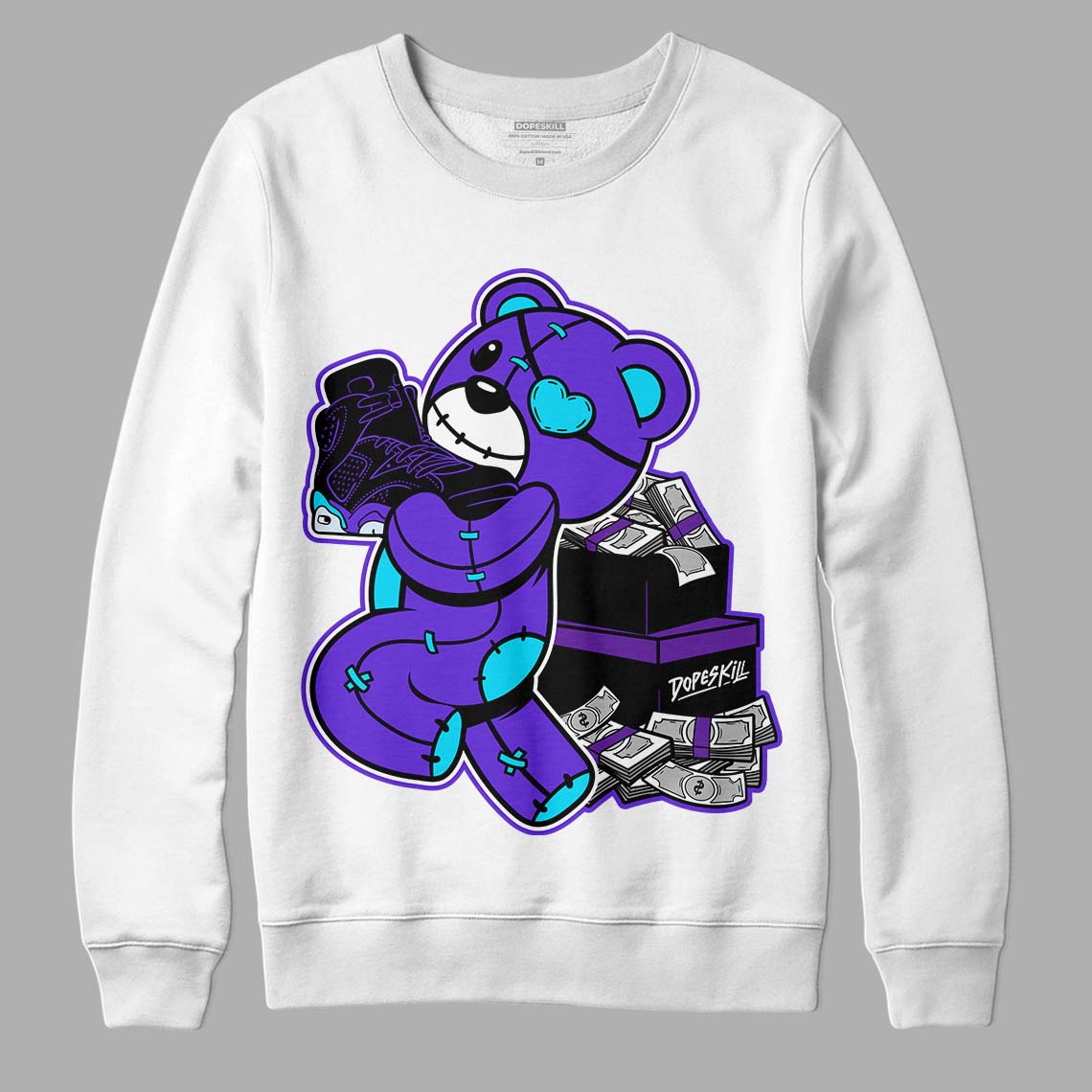 Jordan 6 "Aqua" DopeSkill Sweatshirt Bear Steals Sneaker Graphic Streetwear - White 