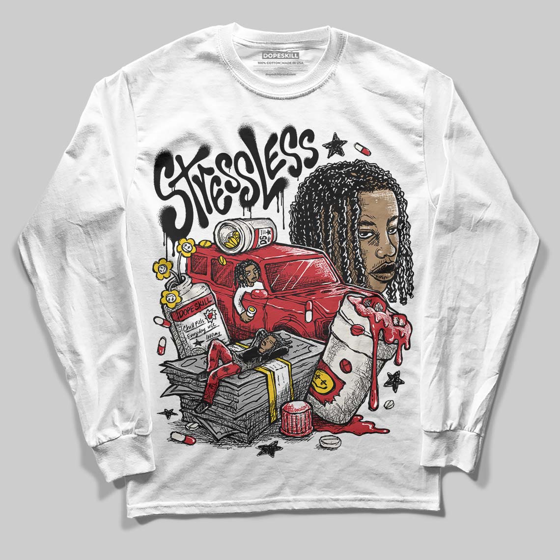 Jordan 4 “Flight Club” DopeSkill Long Sleeve T-Shirt Stressless Graphic Streetwear - White 