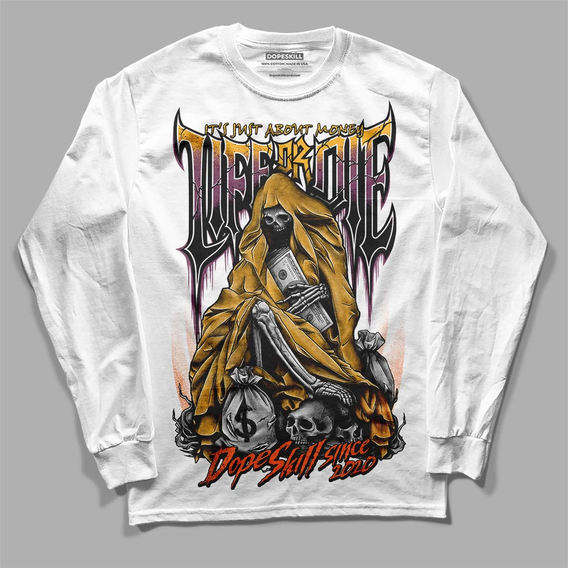 Jordan 1 Retro High OG Brotherhood DopeSkill Long Sleeve T-Shirt Life or Die Graphic Streetwear - White