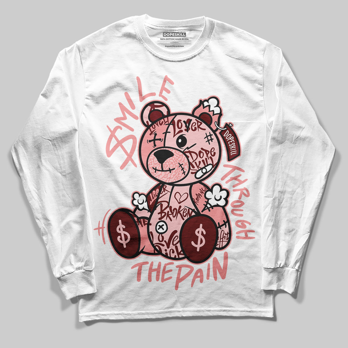 Jordan 3 Retro Valentine's Day Treat Yourself (2025) DopeSkill Long Sleeve T-Shirt Smile Through The Pain Graphic Streetwear - White