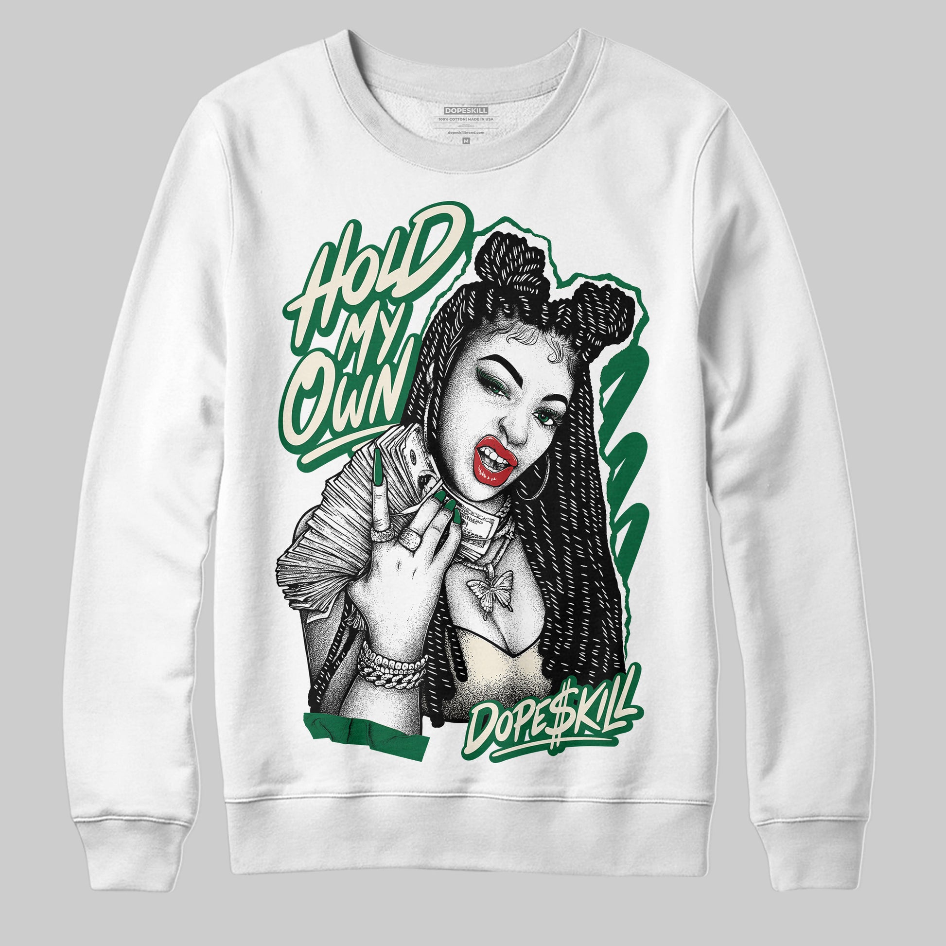 Jordan 13 GS “Pine Green” DopeSkill Sweatshirt New H.M.O Graphic Streetwear - White