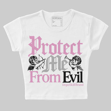 Jordan 4 WMNS “Orchid” DopeSkill Women's Crop Top Protect Me From Evil Graphic Streetwear - White