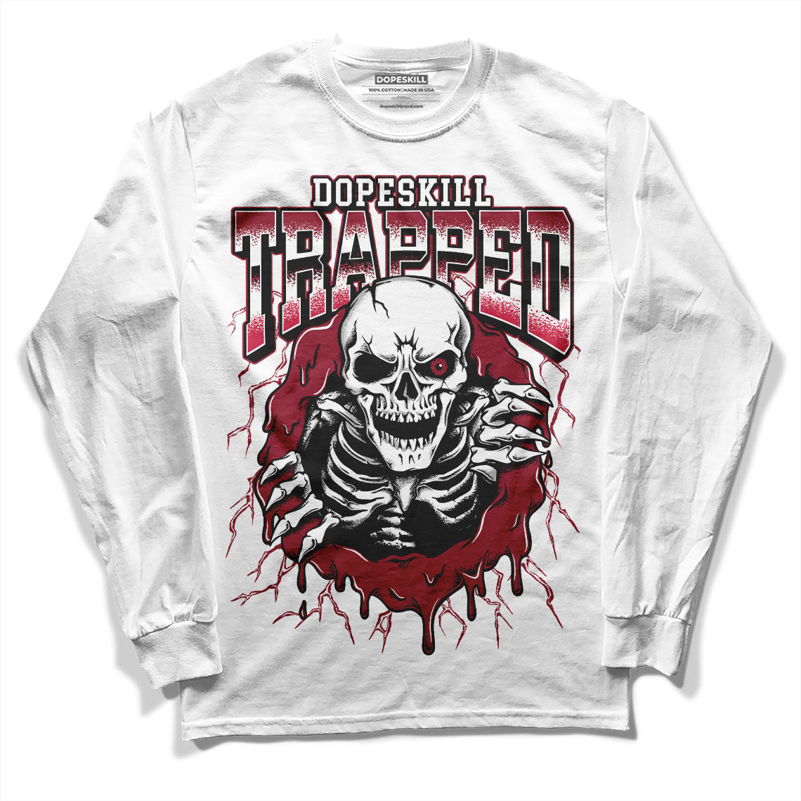 Jordan 1 Retro High '85 OG Metallic Burgundy DopeSkill Long Sleeve T-Shirt Trapped Halloween Graphic Streetwear - White