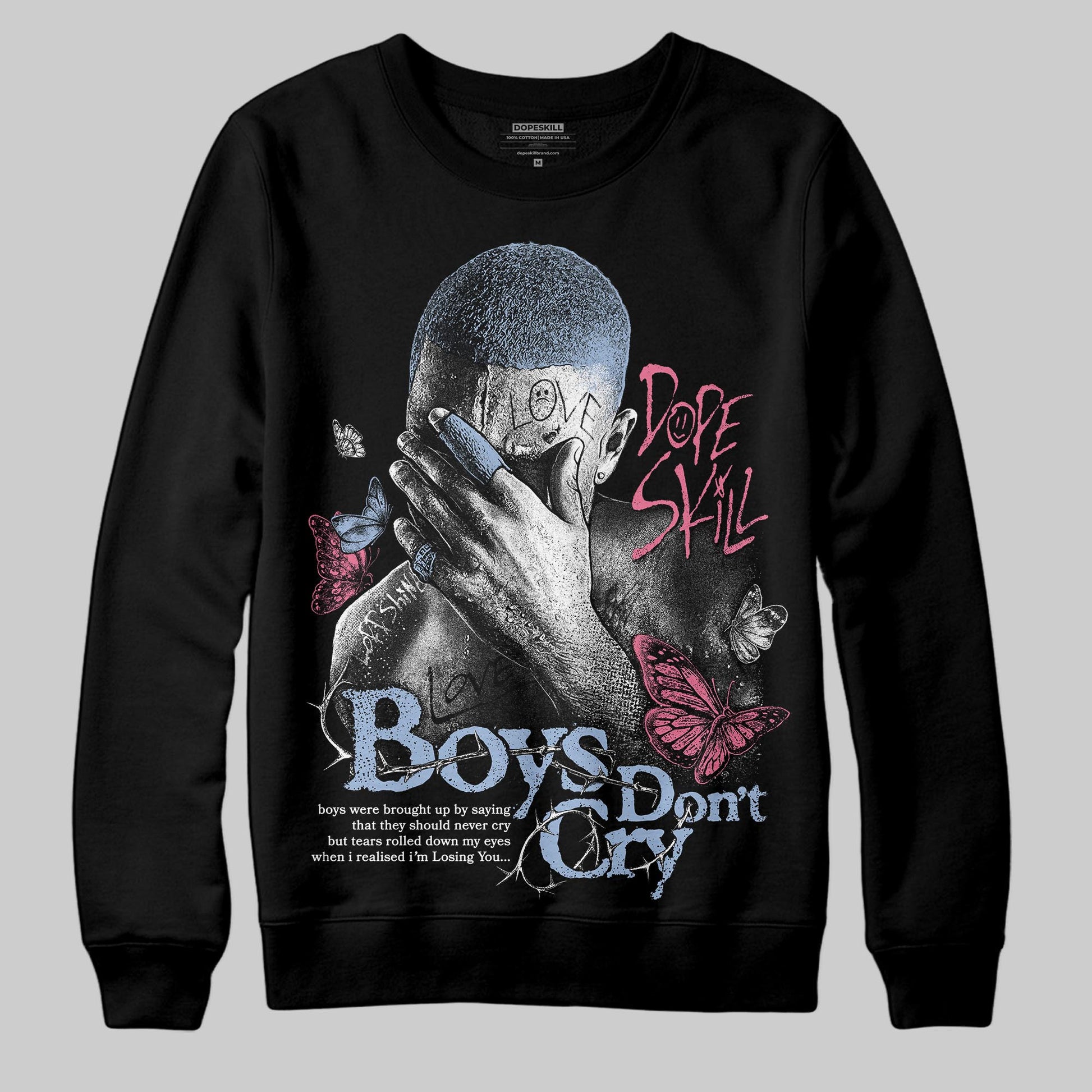 Jordan 3 GS “Denim/Pink Glow” DopeSkill Sweatshirt Boys Don't Cry Graphic Streetwear - Black